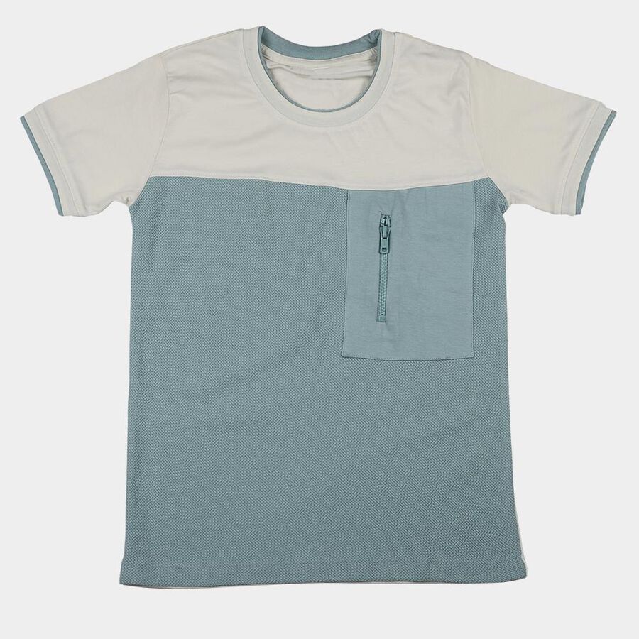 Boys Light Blue Round Neck Casual T-Shirt, Light Blue, large