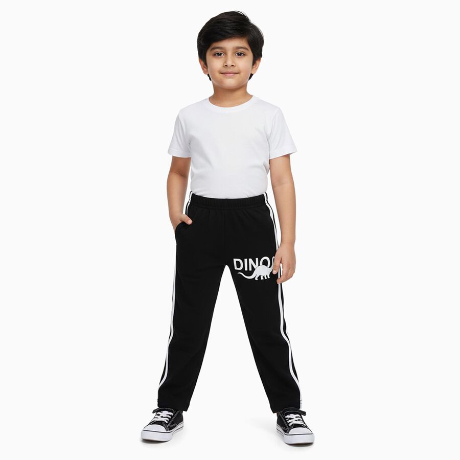 Boys' Black Dinosaur Print Cotton Blend Pyjama, Black, large image number null