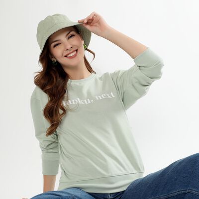 Women's Light Sage Green Crew Neck Casual Sweatshirt
