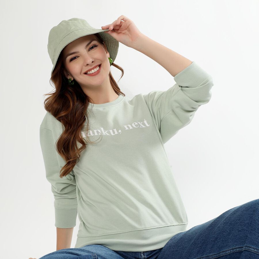 Women's Light Sage Green Crew Neck Casual Sweatshirt, हल्का हरा, large image number null