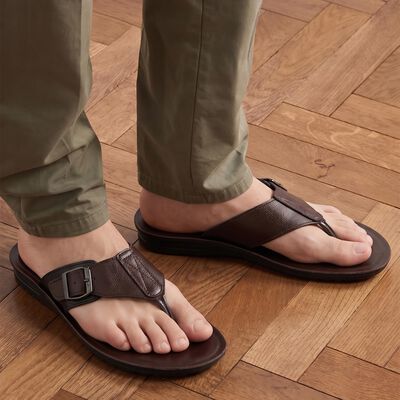 Men's Brown PU Buckle Strap Thong Sandals
