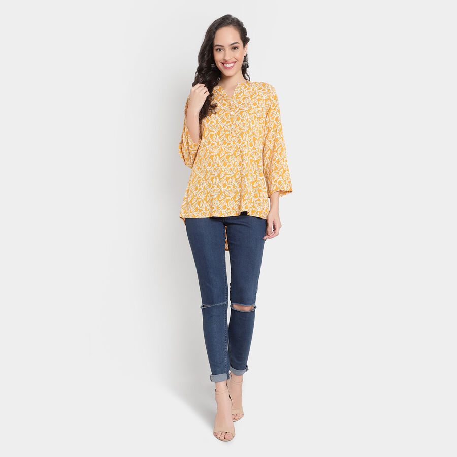 Printed 3/4Th Sleeves Straight Kurta, Mustard, large image number null