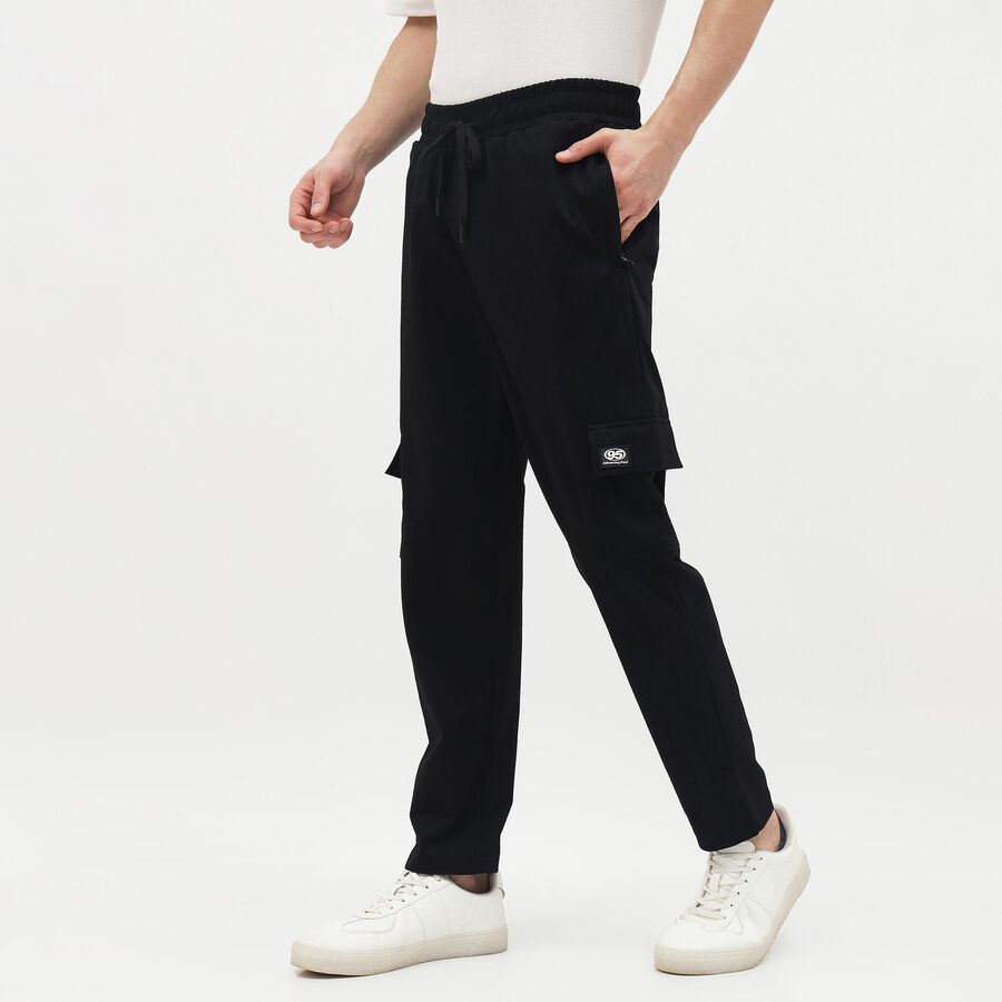 Men's Jet Black Tapered Cargo Jogger, काला, large image number null