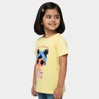 Girls Yellow Cotton Round Neck Casual T-Shirt, पीला, small