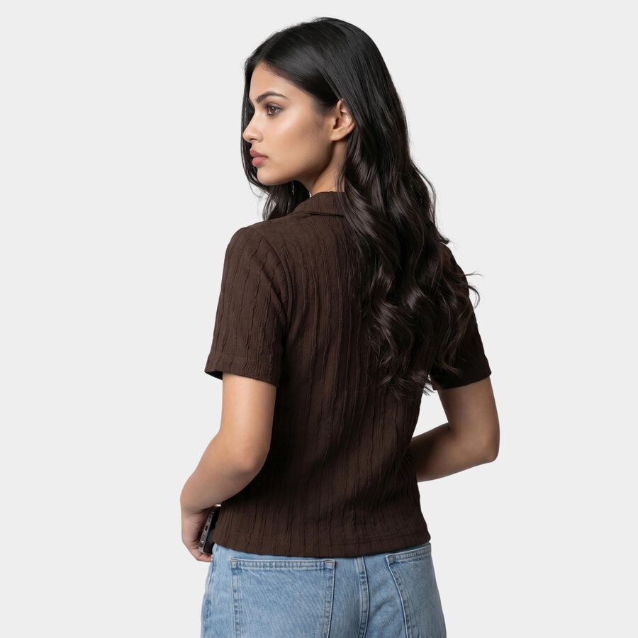 Women's Brown Polo Neck Polo T-Shirt, Brown, large