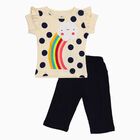 Girls Cream Cotton Rainbow Graphic Top and Navy Blue Capri Set, Off White, small image number null