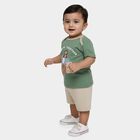 Infants' Olive Cotton Round Neck Printed Baba Suit, Olive, small