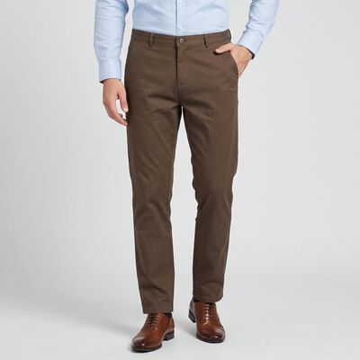 Men's Brown Slim Fit Flat-Front Trousers