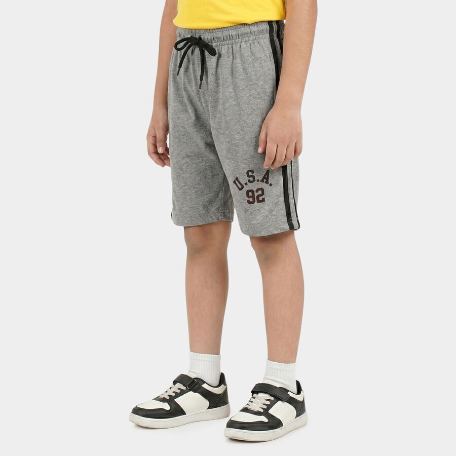 Boys Grey Relaxed Fit Graphic Print Bermuda Shorts, Melange Mid Grey, large