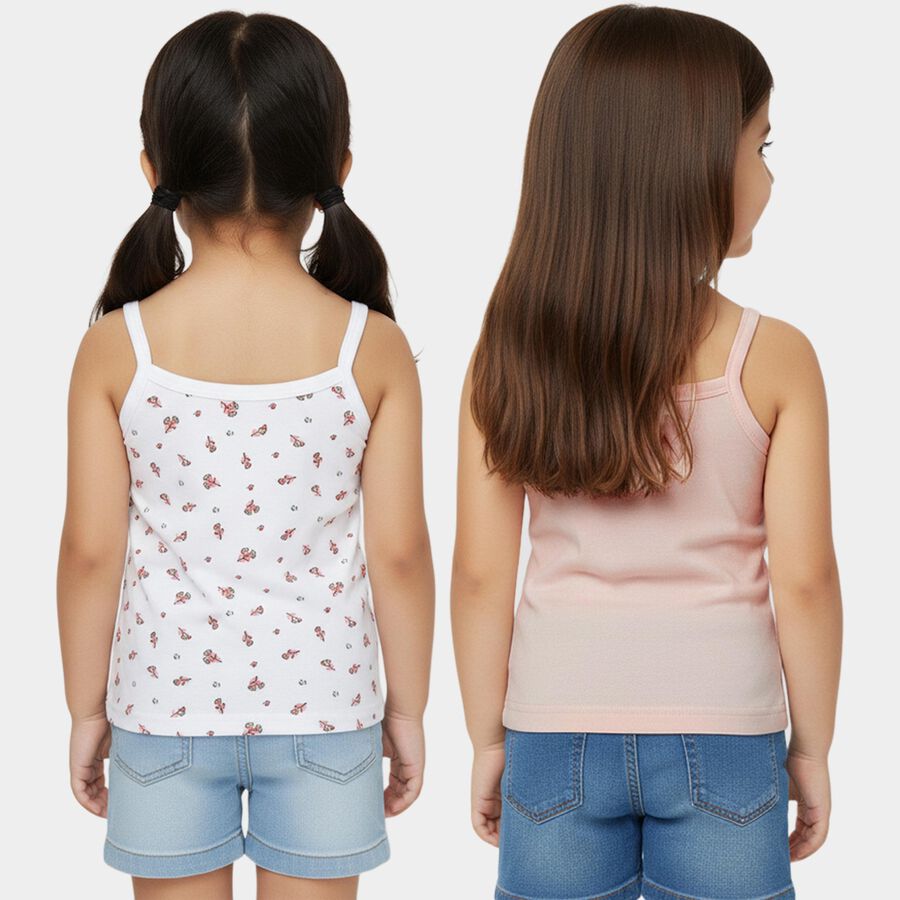 Girls' Peach Cotton Round Neck Casual Vest, पीच, large