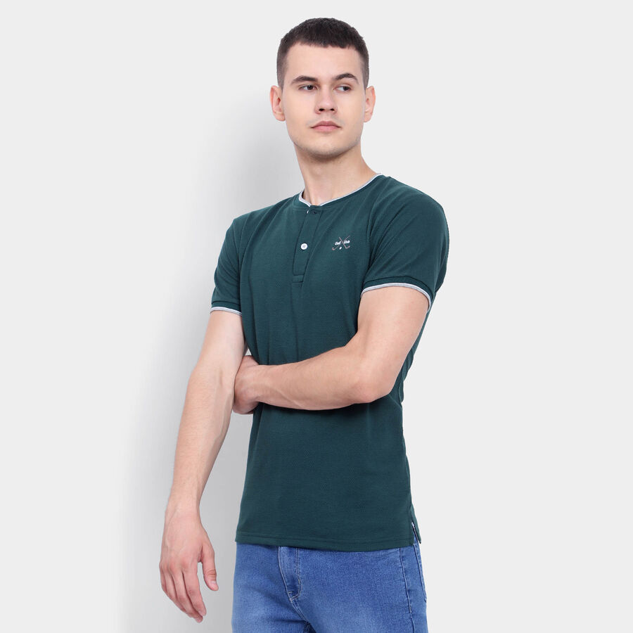 Solid Henley T-Shirt, Dark Green, large image number null
