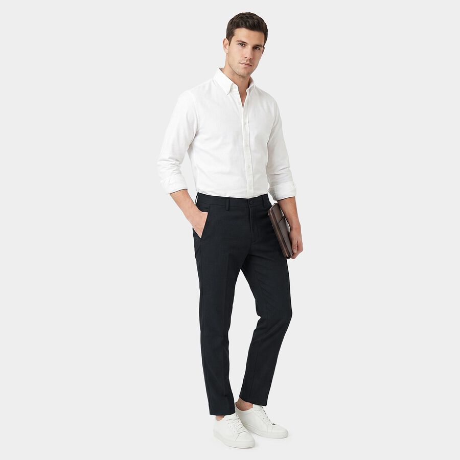Men's Slim Fit Formal Trousers, गहरा नीला, large