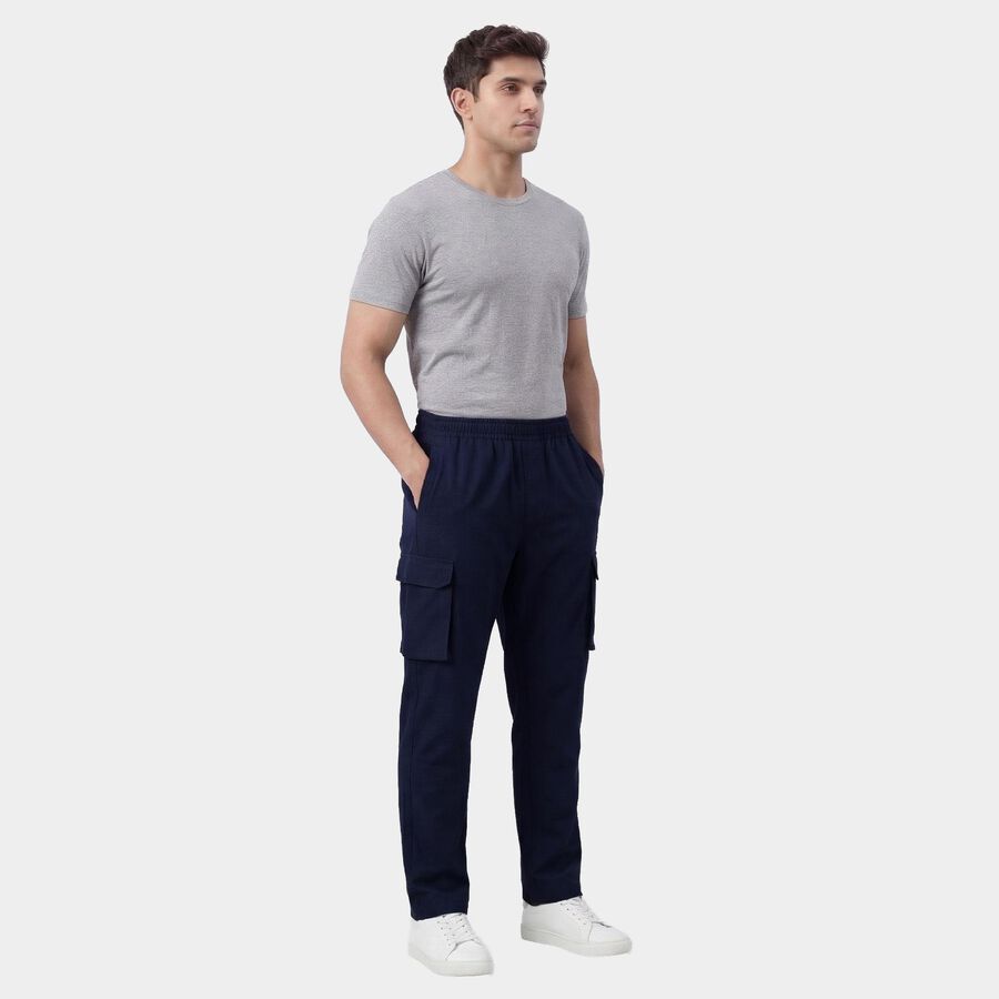 Men's Blue Regular Fit Side-Striped Track Pants, Dark Blue, large