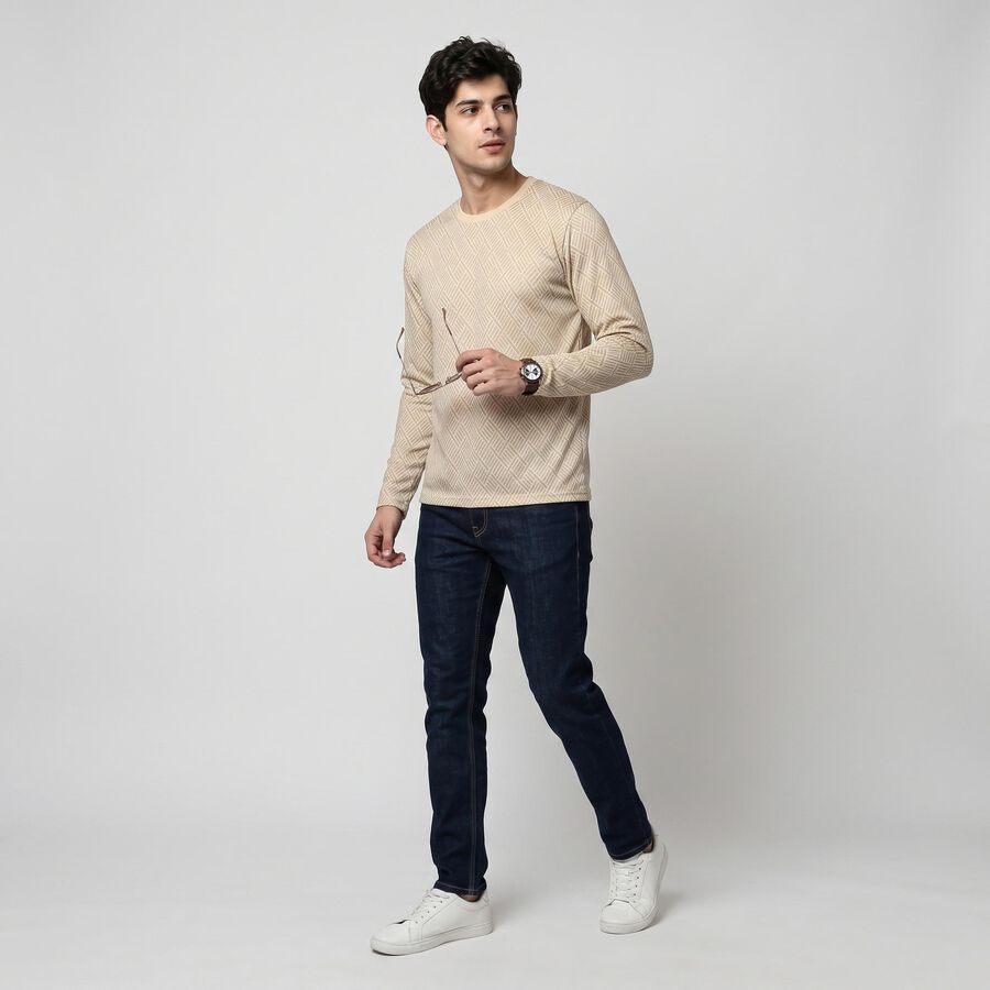 Men's Beige Round Neck Regular T-Shirt, गहरा पीला, large
