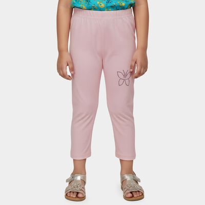Girls' Pink Stretch Butterfly Embellished Legging