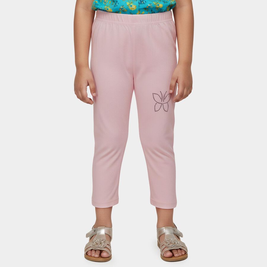 Girls' Pink Stretch Butterfly Embellished Legging, Light Pink, large