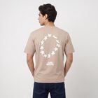 Men's Beige Round Neck Graphic Print Regular T-Shirt, Beige, small
