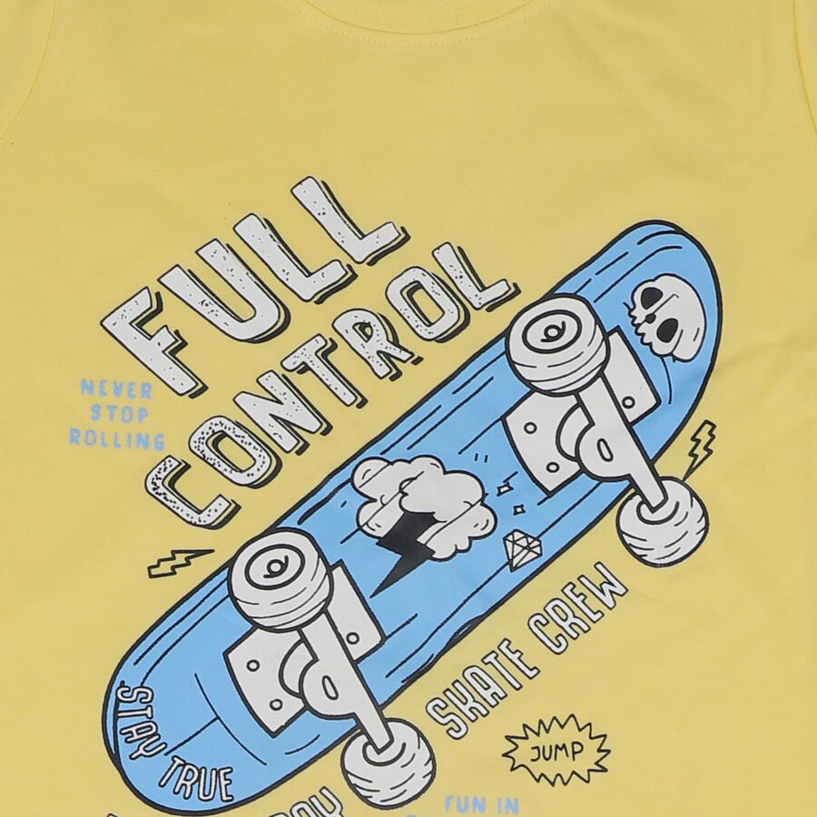 Boys' Yellow Cotton Round Neck Graphic Baba Suit, Yellow, large