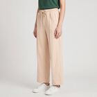 Women's Beige Wide Leg Pintuck Track Pants, गहरा पीला, small