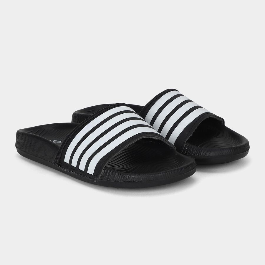 Men's Black Striped Slip-On Sliders, Black, large