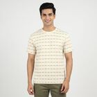 Men's Cream Round Neck Regular T-Shirt, ऑफ व्हाइट, small