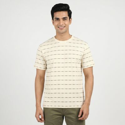 Men's Cream Round Neck Regular T-Shirt