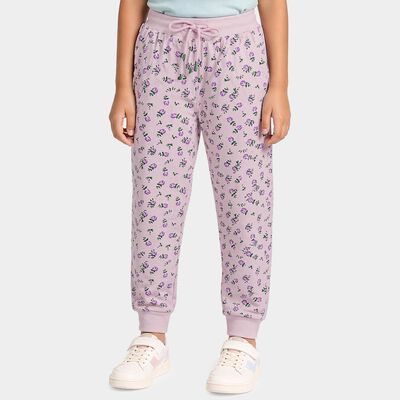 Girls' Lilac Regular Fit Floral Printed Pyjama