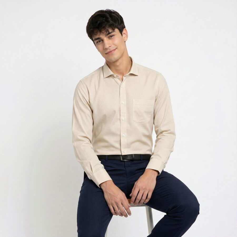 Men's Beige Regular Fit Formal Shirt, Beige, large
