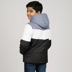 Boys Black and Grey Hooded Puffer Jacket, Light Blue, small image number null