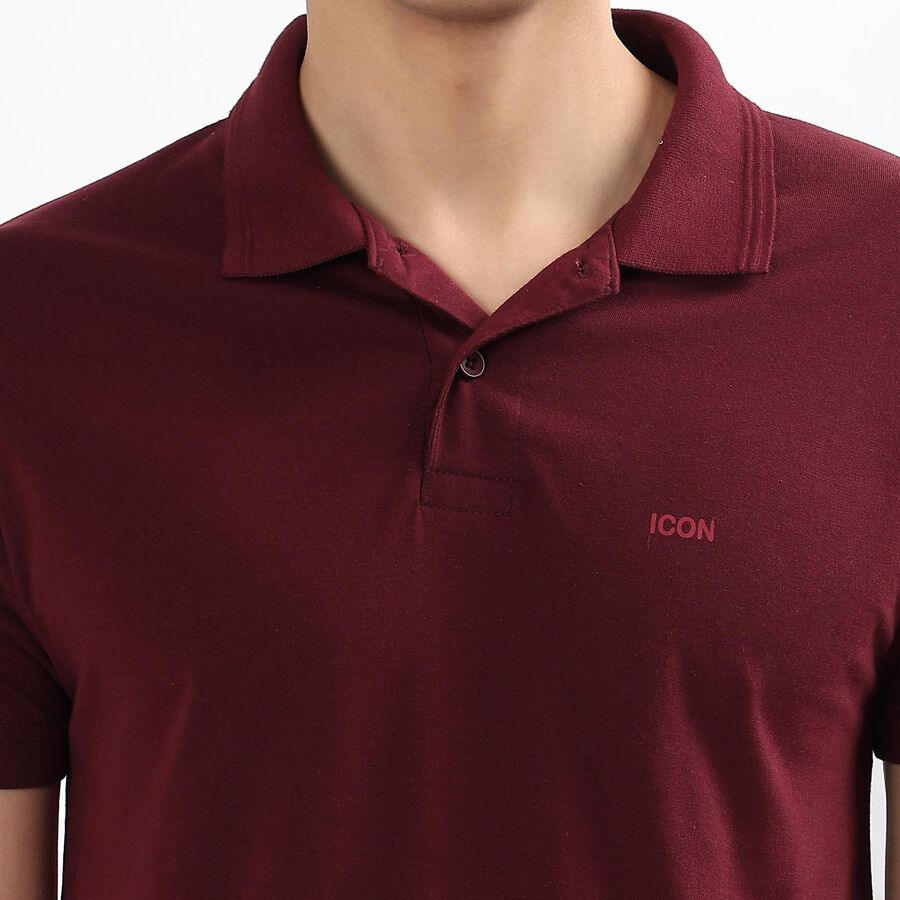 Men's Deep Wine Polo Neck Casual T-Shirt, Wine, large