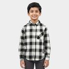Boys' Black Cotton Checked Regular Fit Shirt, Black, small