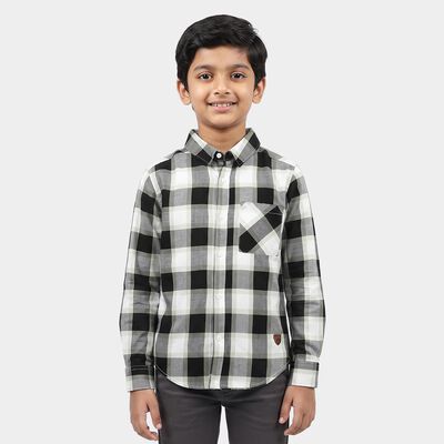 Boys' Black Cotton Checked Regular Fit Shirt
