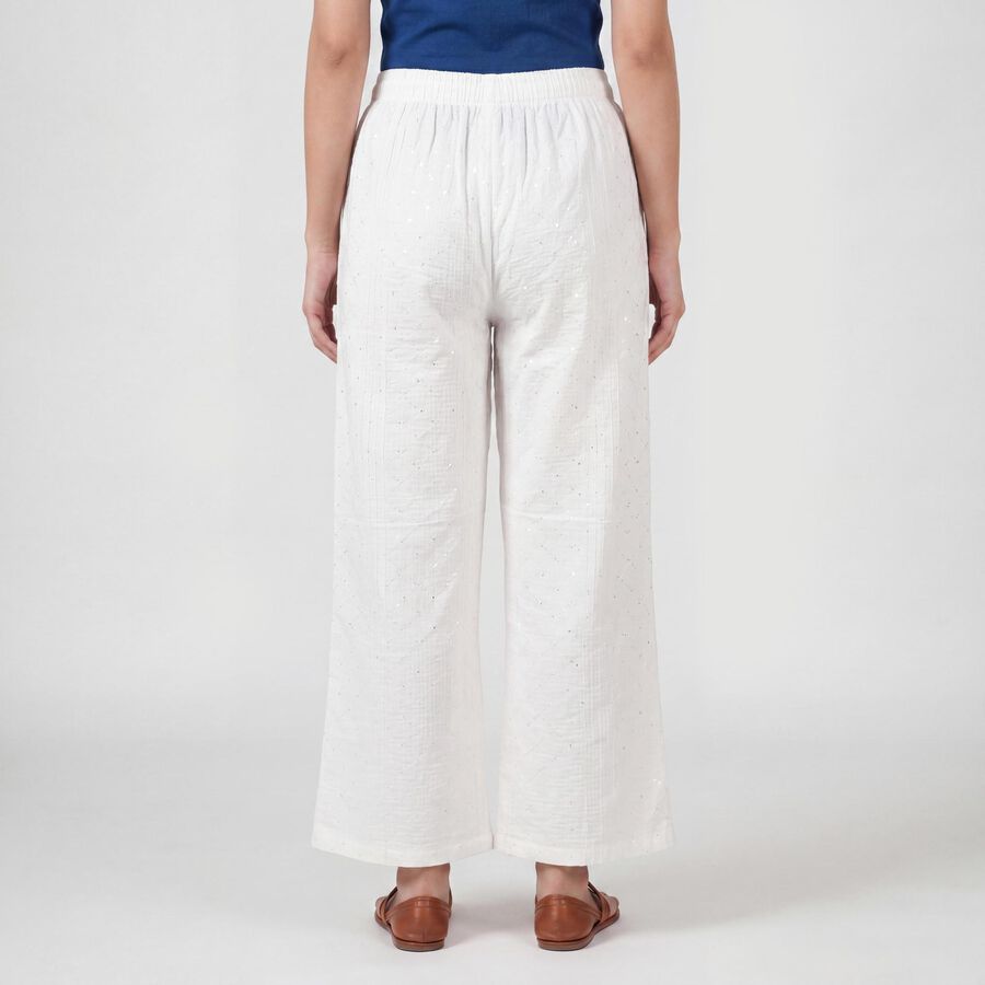 Women's Off White Wide-Leg Solid Palazzos, ऑफ व्हाइट, large