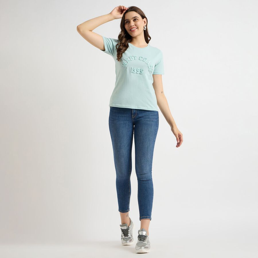 Ladies' 100% Cotton Round Neck T-Shirt, हल्का हरा, large image number null