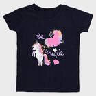 Girls' T-Shirt, नेवी ब्लू, small
