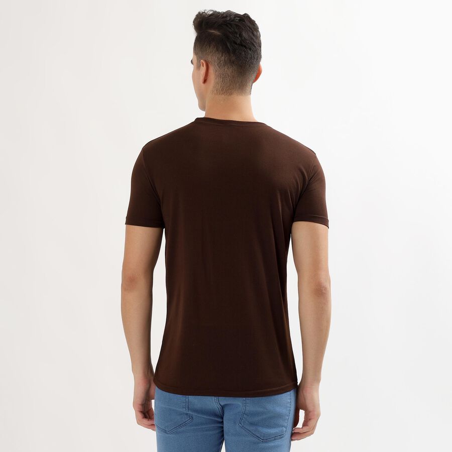 Men's Deep Brown Round Neck Graphic T-Shirt, Brown, large image number null