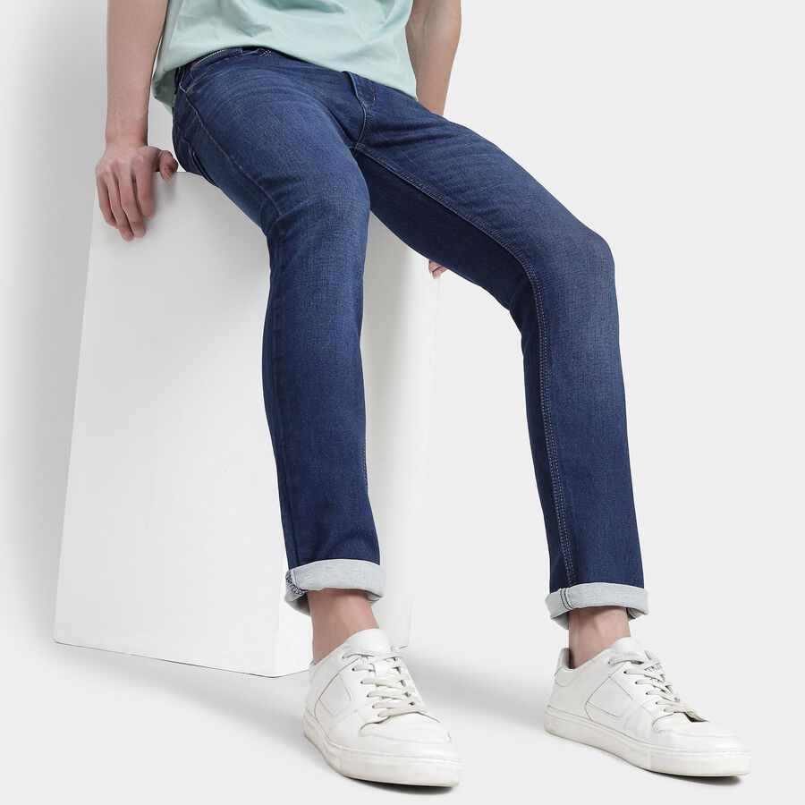 Men's Slim Fit Jeans, मध्यम नीला, large image number null