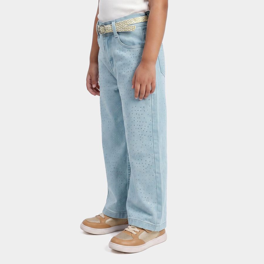Girls' Light Blue Wide Leg Studded Jeans, Light Blue, large