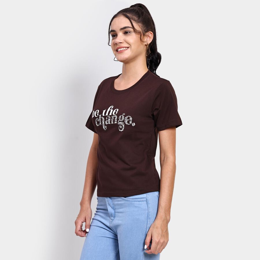 Ladies' 100% Cotton Round Neck T-Shirt , Brown, large image number null