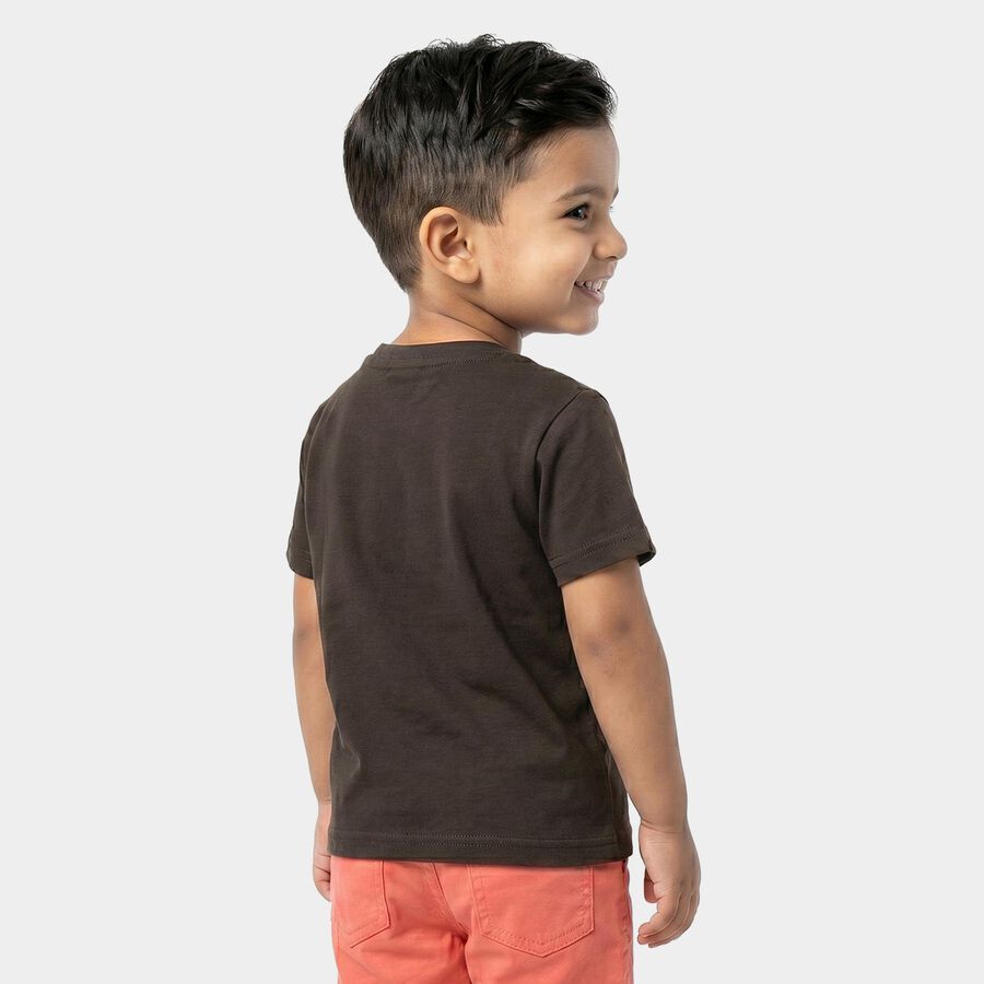 Boys Black Cotton Round Neck Regular Boys T-Shirt, Charcoal, large