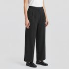 Women's Black Wide Leg Pinstriped Trousers, Black, small
