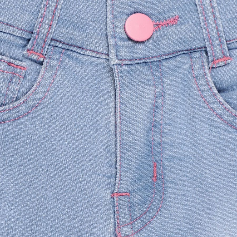 Girls' Light Powder Blue Slim Fit Embroidered Jeans, हल्का नीला, large image number null