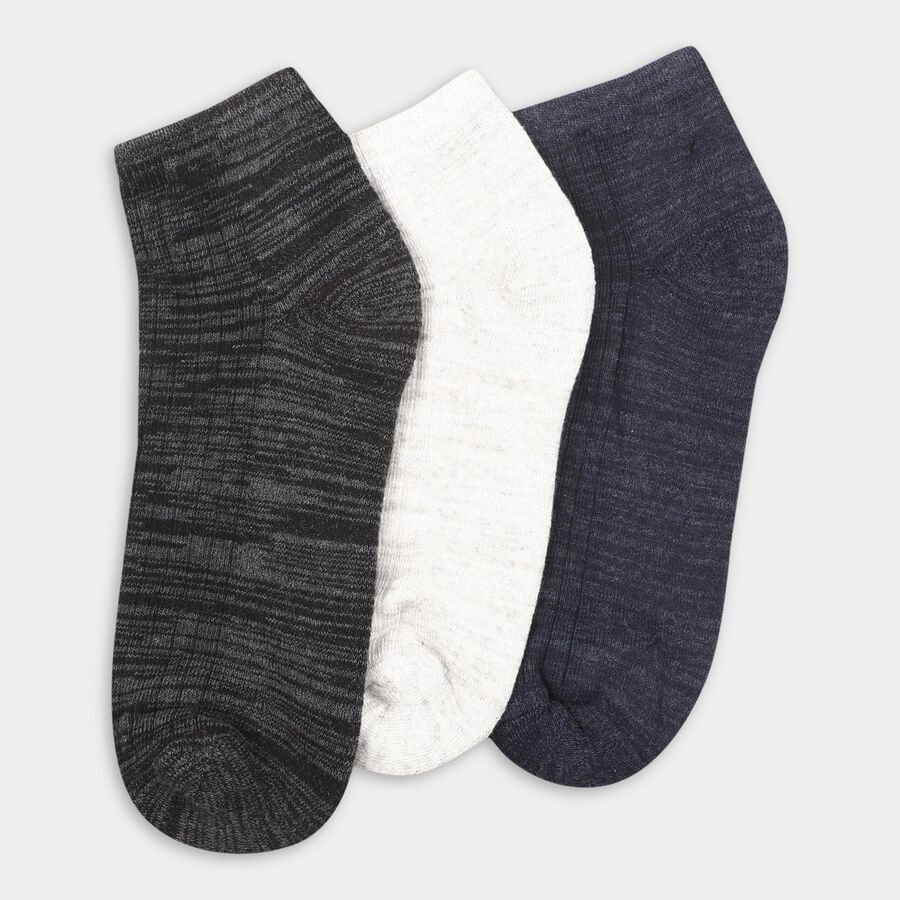 Men's Dark Charcoal Black and Eggshell White Cotton Blend Ankle Socks, Navy Blue, large