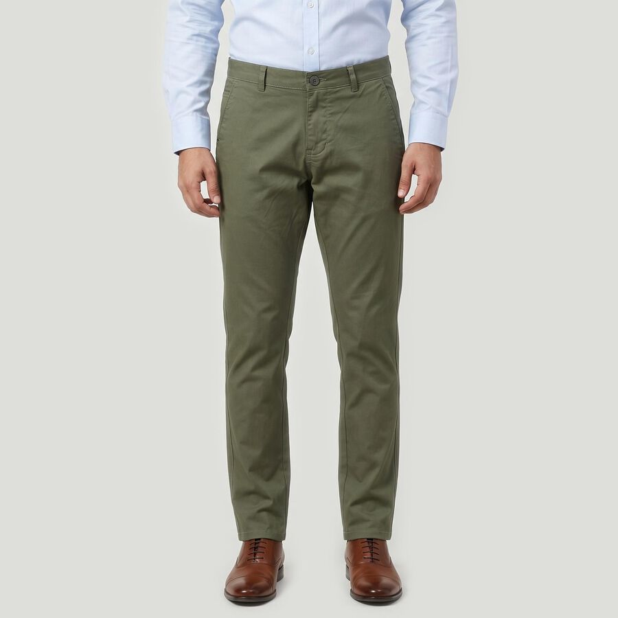 Men's Olive Green Slim Fit Chino Trousers, हल्का हरा, large