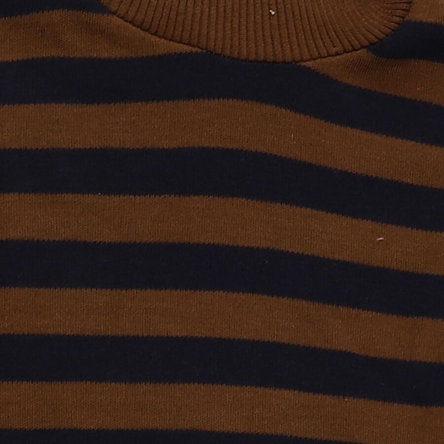 Boys Dark Brown and Navy Blue Turtleneck Casual Pullover, Brown, large image number null