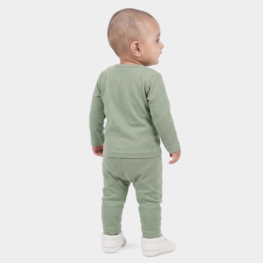 Infants Green Cotton Round Neck Lounge Set Hipster Set, हल्का हरा, large