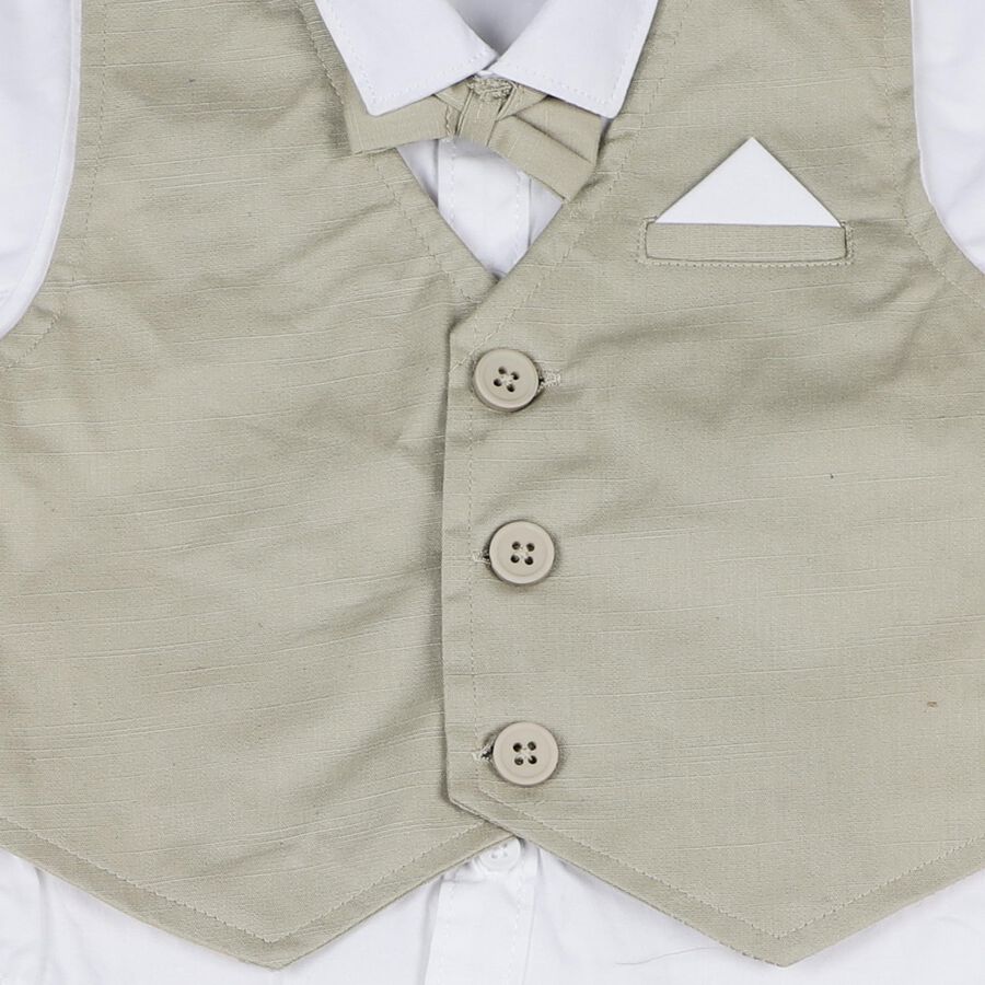 Infants' Beige Cotton Collared Formal Baba Suit, Beige, large