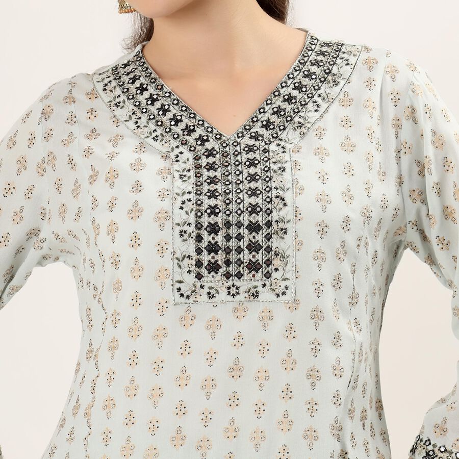 Women's Light Blue Floral Printed Ethnic Set, हल्का नीला, large