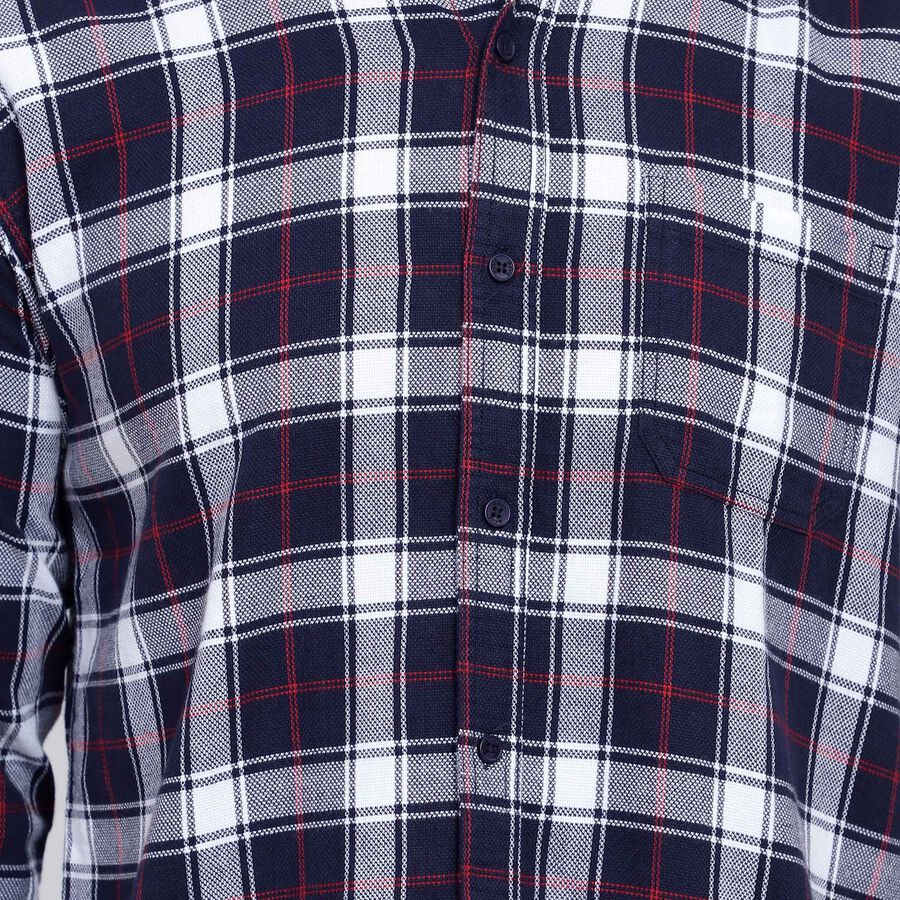 Cotton Checks Casual Shirt, Navy Blue, large image number null