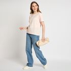 Ladies'  Stripes Round Neck T-Shirt, Light Pink, small